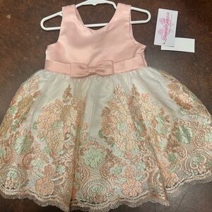 Bonnie Jean Baby Girls Scalloped Embroidery Satin Party Dress / 2T / Retail $52